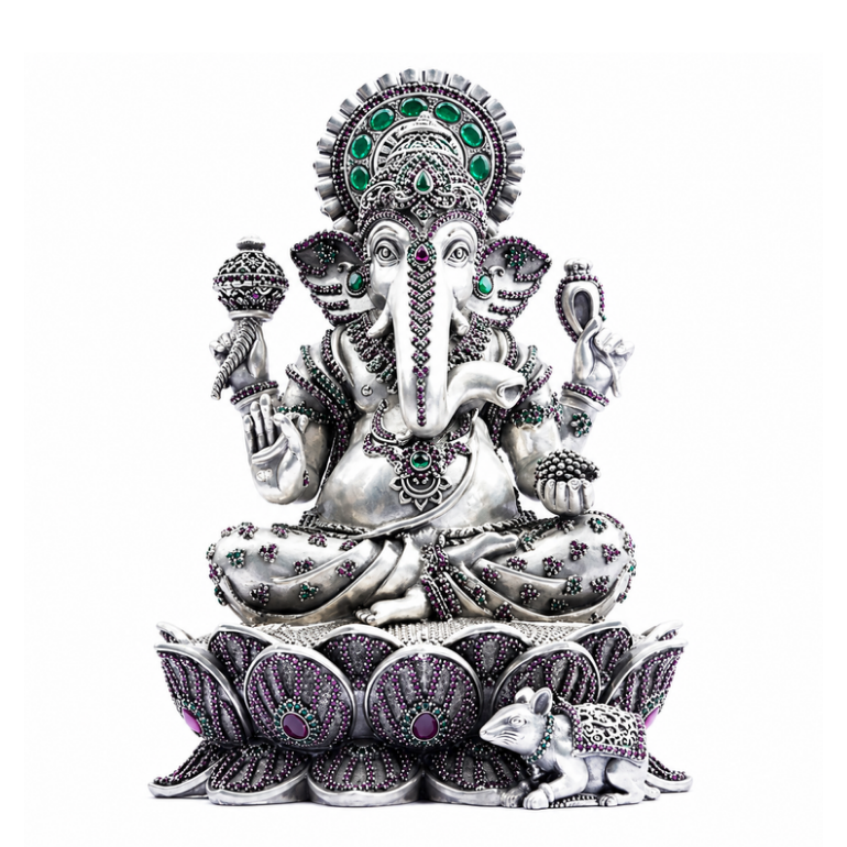 92.5 Silver Lotus Ganeshji Idol – Spiritual Gift for New Beginnings